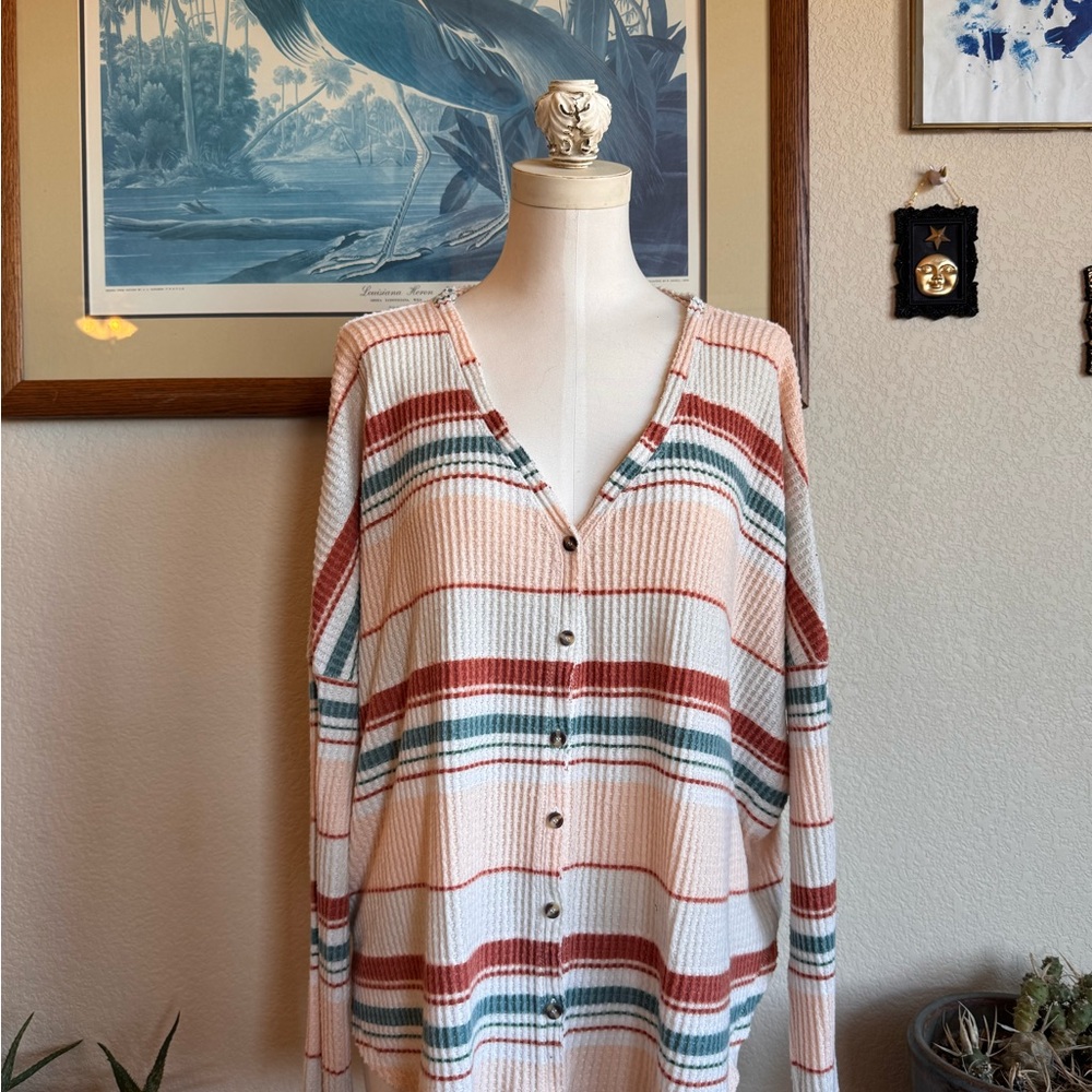 Urban Outfitters Out From Under JoJo Striped Waffle Knit Top